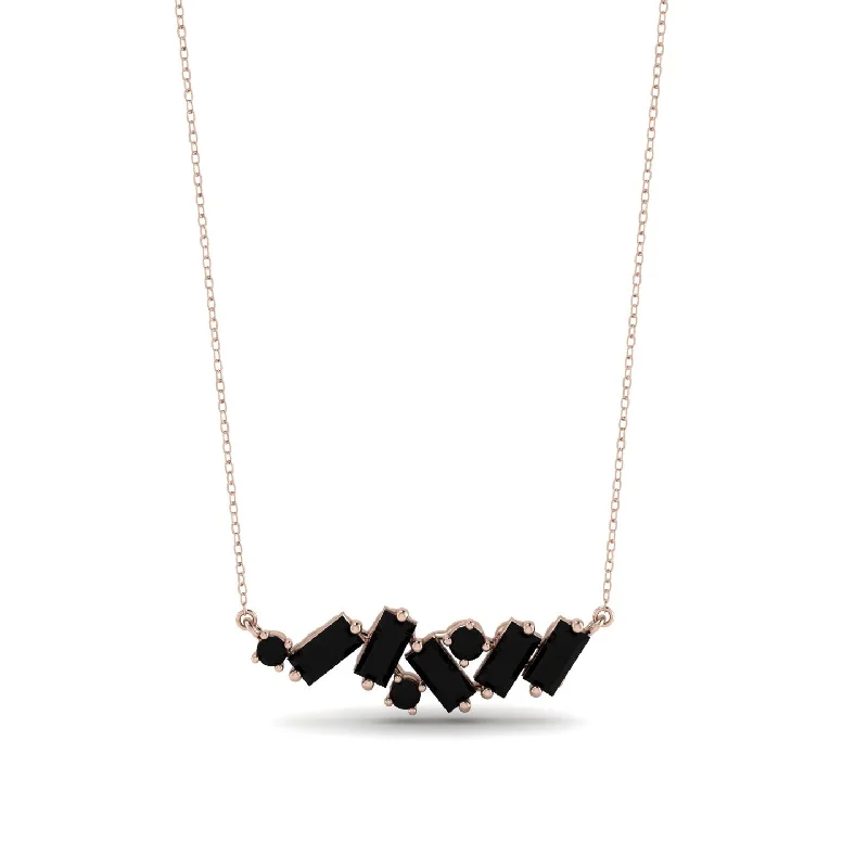 Classic Crystal Necklace for Elegant Look-Baguette Black Diamond Necklace - Arielle No. 38