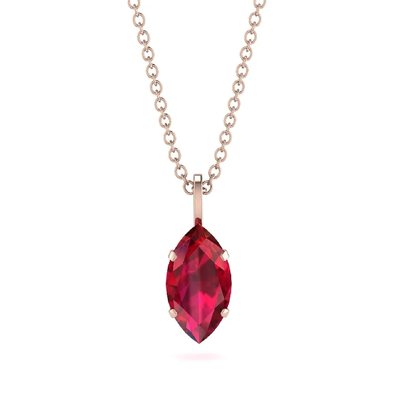 Classic Pearl Necklace for Bridesmaids-Hidden Halo Marquise Ruby Necklace - Journey No. 11