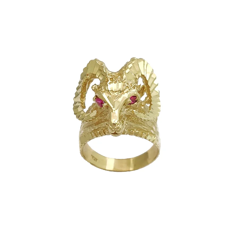 Luxury Gemstone Ring with Diamond Halo-Diamond-Cut Ram Head Ring (14K)