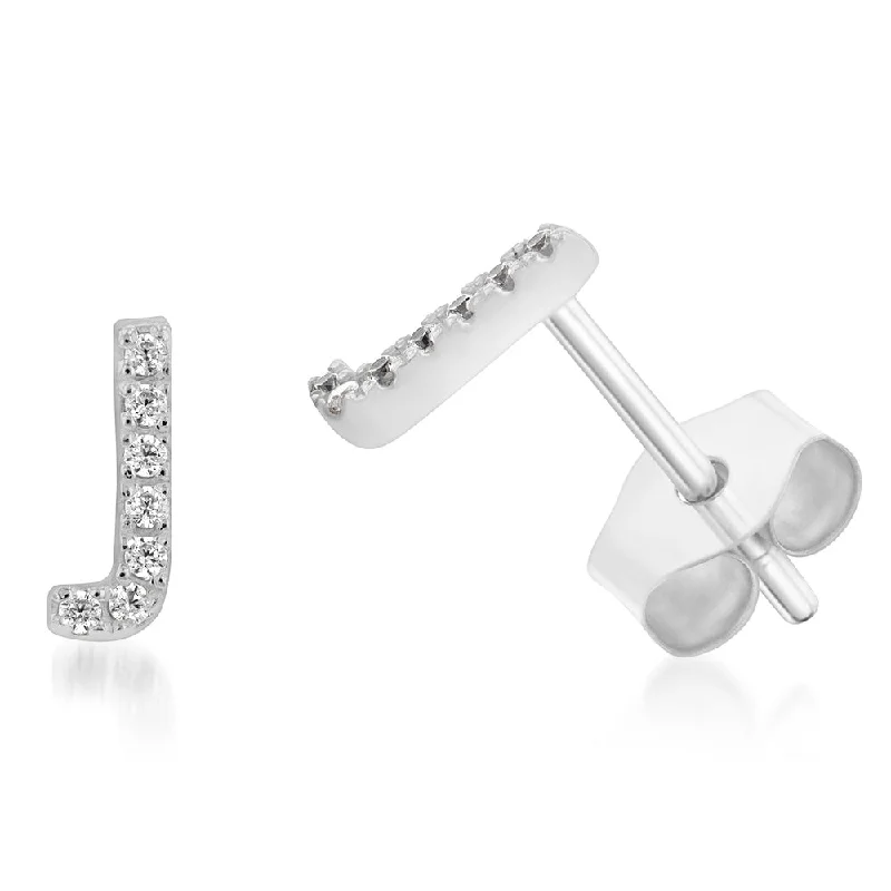 Elegant Drop Earrings with Pearls-Sterling Silver Cubic Zirconia Initial "J" Stud Earrings