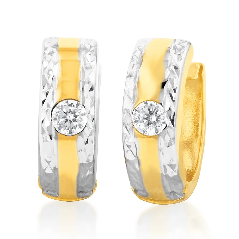 Luxury Silver Hoop Earrings for Brides-9ct Yellow And White Gold Silverfilled Cubic Zirconia 10mm Hoop Earrings