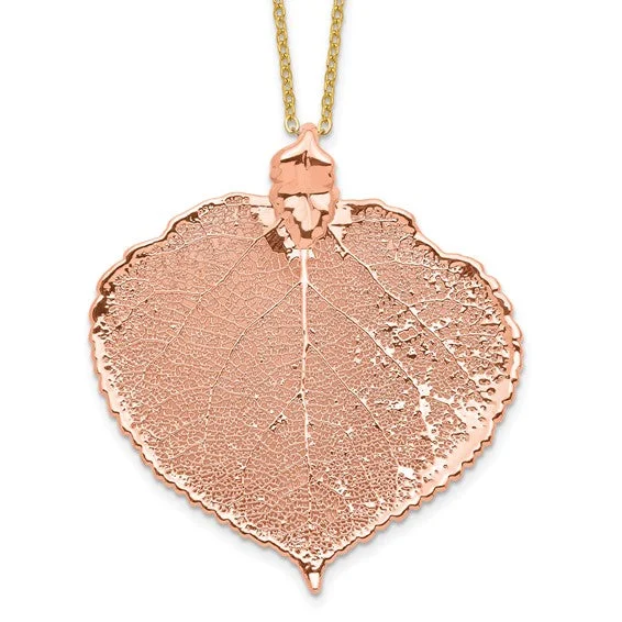 Vintage Crystal Necklace for Special Events-24k Rose Gold Dipped Aspen Leaf Gold-Plated Necklace