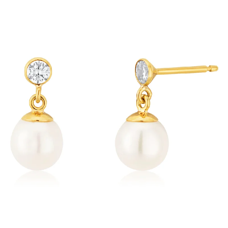 Large Gold Stud Earrings-9ct Yellow Gold Pearl Drop Earrings