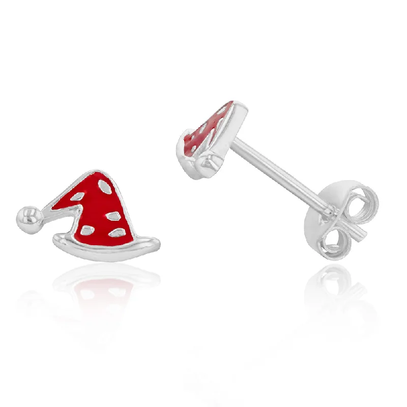 Customizable Earrings for Special Occasions-Sterling Silver Christmas Santa Hat Stud Earrings