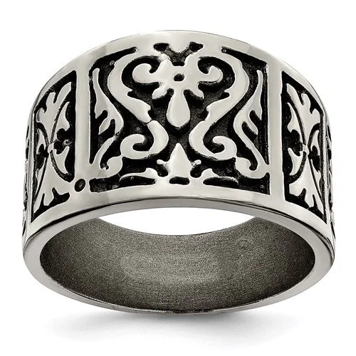 Customizable Men’s Ring with Special Engraving-Edward Mirell Titanium Flat Casted Brushed & Polished Ring