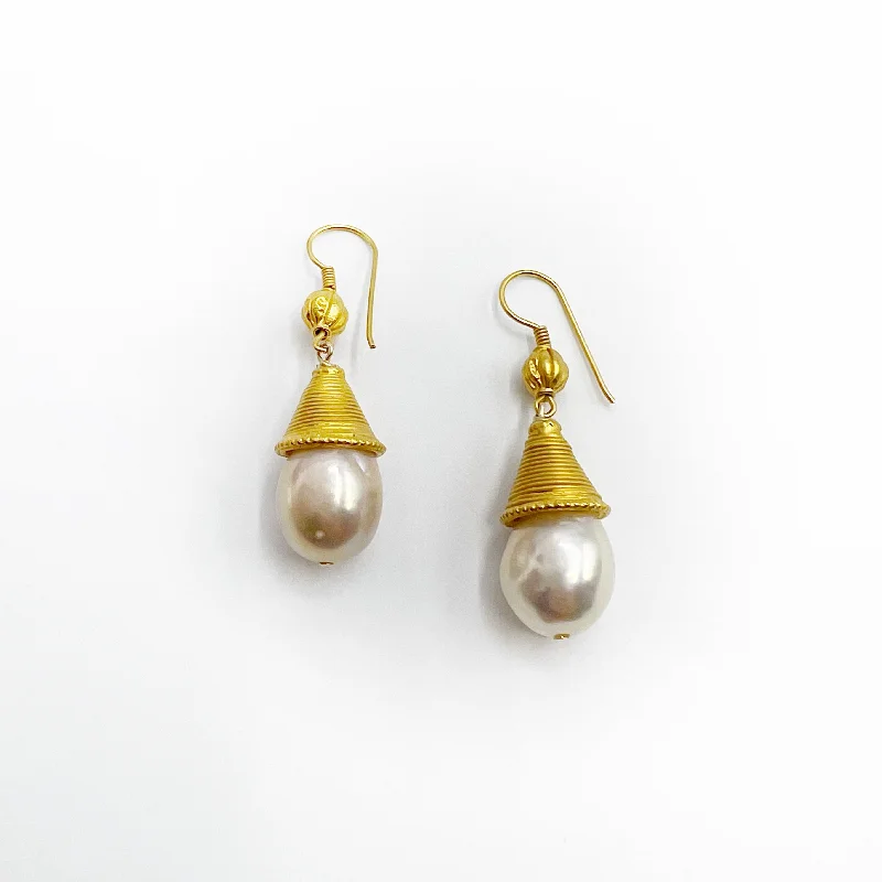 Luxury Diamond Earrings for Brides-Pink Pearl Drops with Gold Vermeil Caps and Wire Earrings