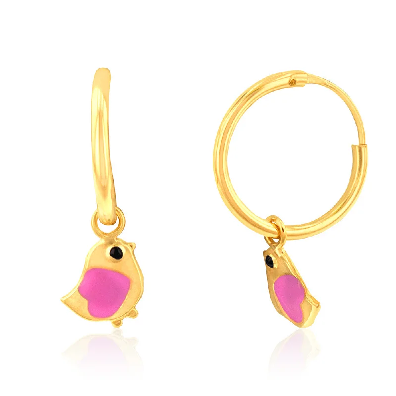 Minimalist Earrings for Teens-9ct Yellow Gold Pink Bird Sleeper Earrings