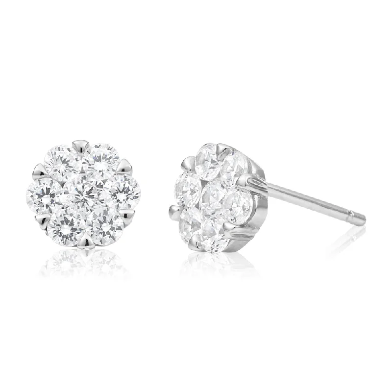 Custom Diamond Earrings for Brides-Sterling Silver Rhodium Plated Cubic Zirconia Flower Stud Earrings