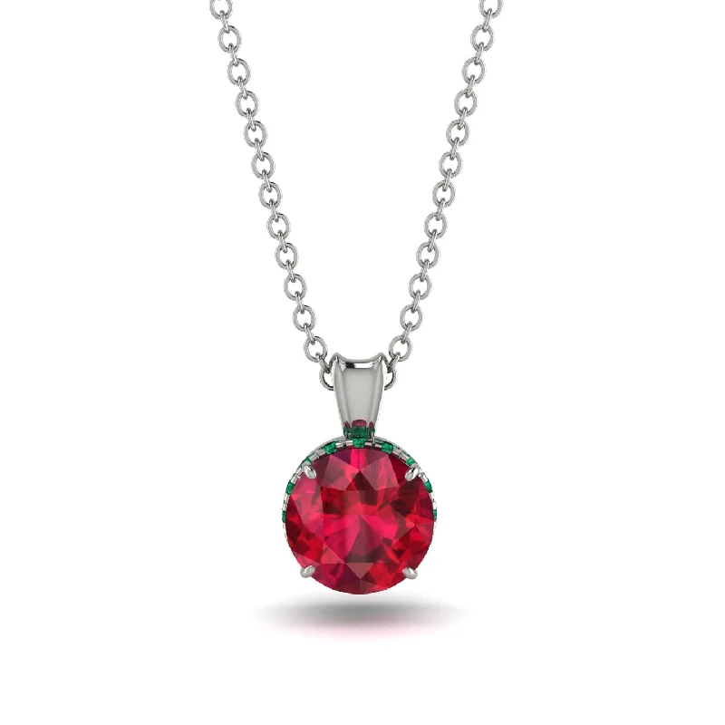 Personalized Silver Necklace for Grandmother-Ruby Necklace With Hidden Halo - Adaline No. 27