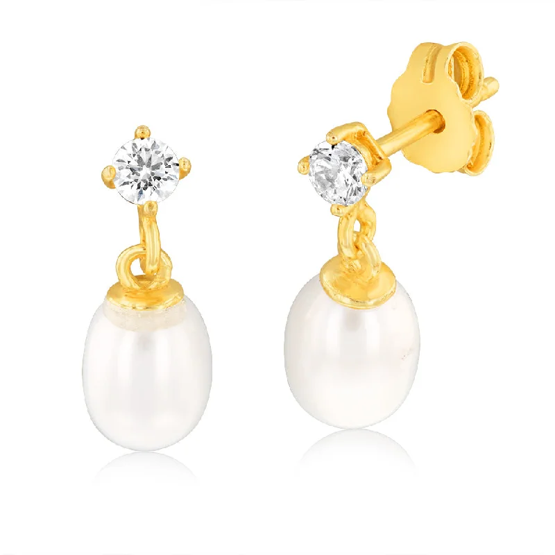 Elegant Drop Earrings with Pearls-Sterling Silver Gold Plated Fresh Water Pearl Stud Earrings