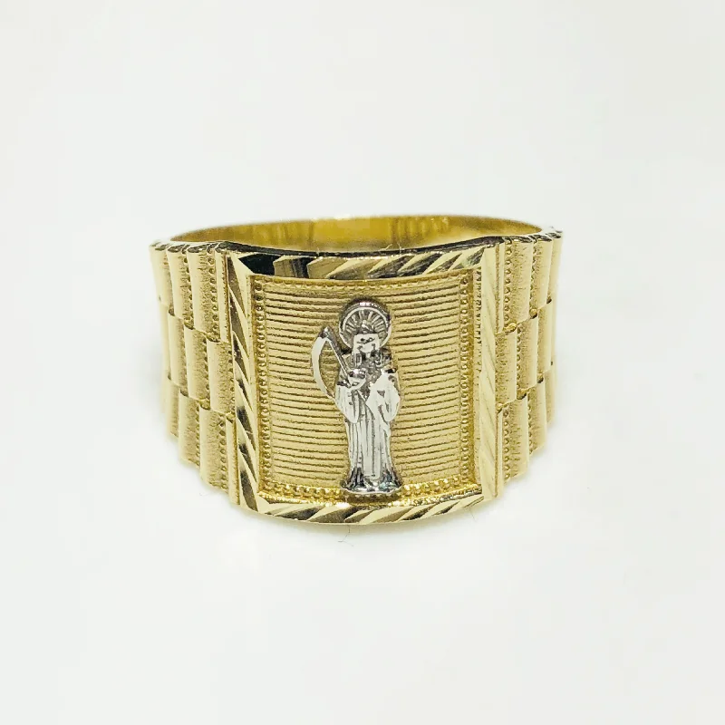 Trendy Customizable Ring for Special Anniversaries-Santa Muerte Diamond and Rolex Cut Ring (14K)