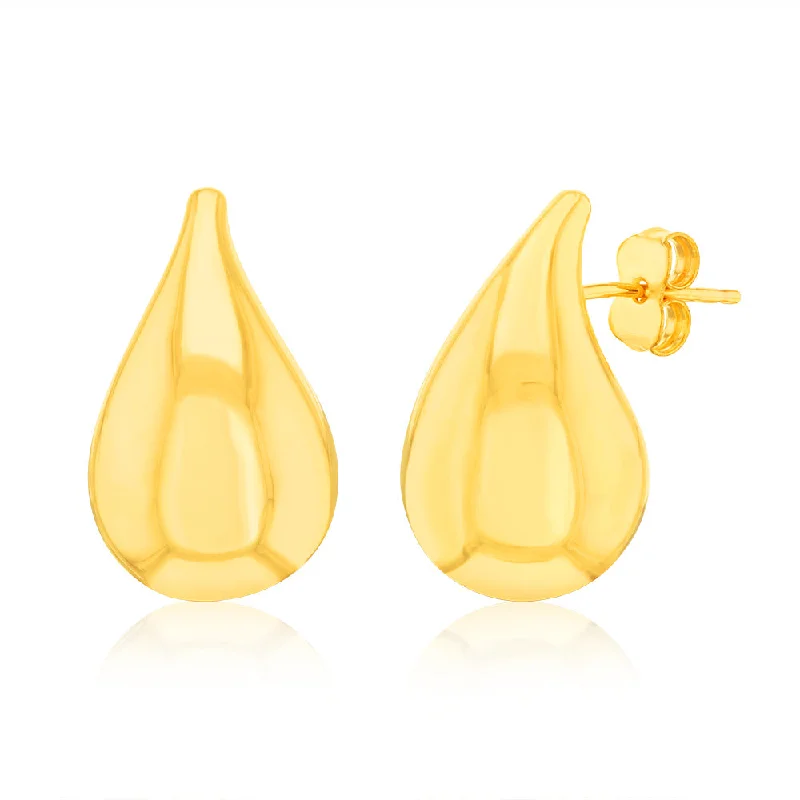 Elegant Teardrop Earrings for Weddings-9ct Yellow Gold Silver filled Polished Tear Drop Stud Earrings