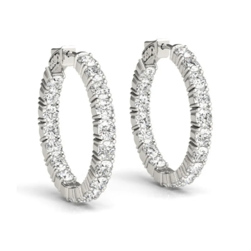 Chunky Hoop Earrings for Women-14k White Gold Classic Diamond Hoop Earrings