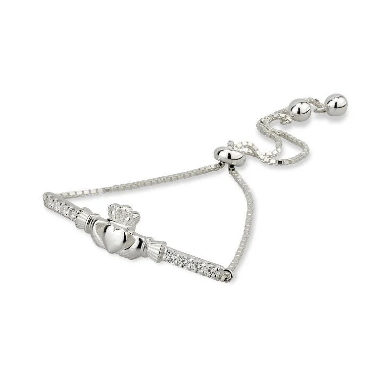 Elegant Gold Bracelet with Chain Design-Sterling Silver CZ Claddagh Bracelet