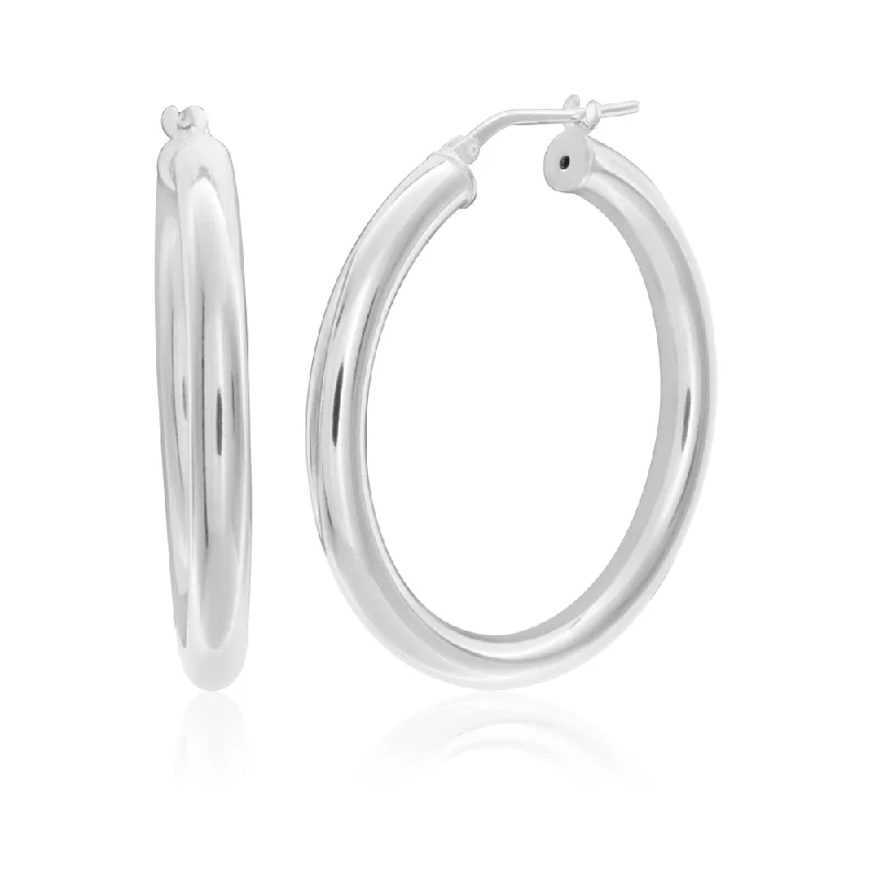 Personalized Silver Hoop Earrings for Women-Sterling Silver Plain Hoop 30mm Earrings