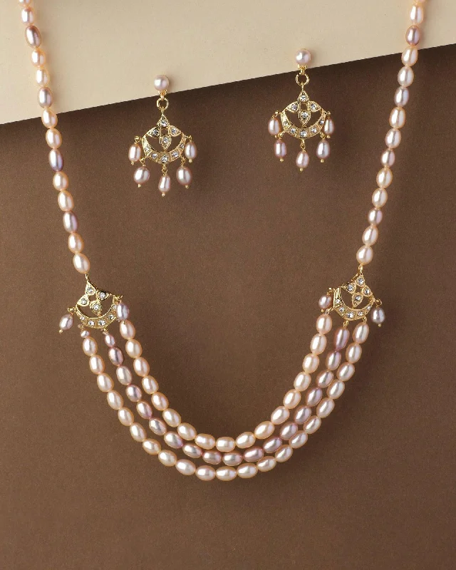 Designer Crystal Necklace with Unique Design-Beautiful Real Pearl Necklace Set