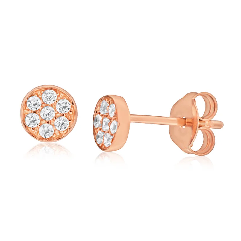 Custom Gold Earrings for Bridesmaids-9ct Rose Gold Silver Filled Cubic Zirconia Round 5.5mm Stud Earrings