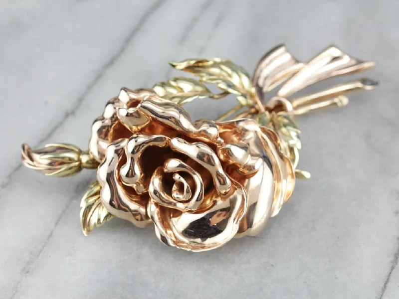 Floral Brooch With Diamonds-Vintage Tiffany  & Co. Rose Brooch