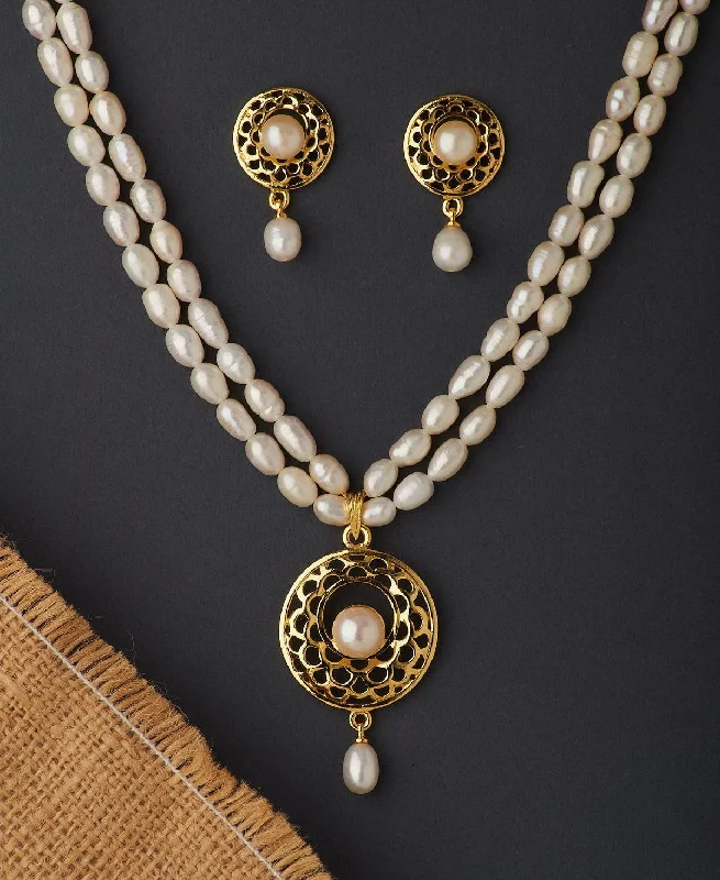 Fashionable Crystal Necklace for Evening Wear-Classic Real Pearl Necklace Set