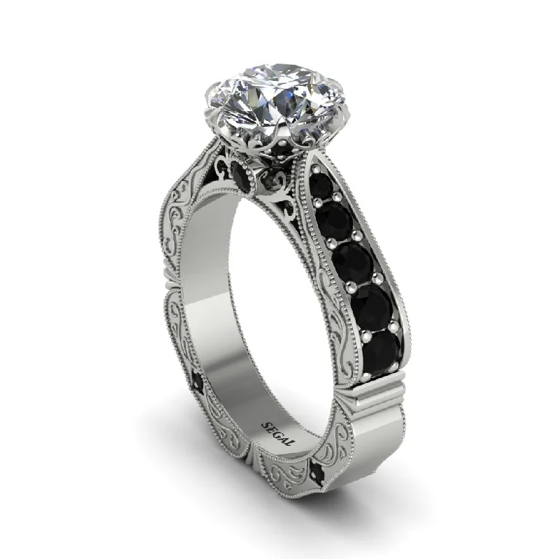 Classic Platinum Wedding Band with Diamond Accent-Diamond Victorian Scroll Engagement Ring - Kehlani No. 33