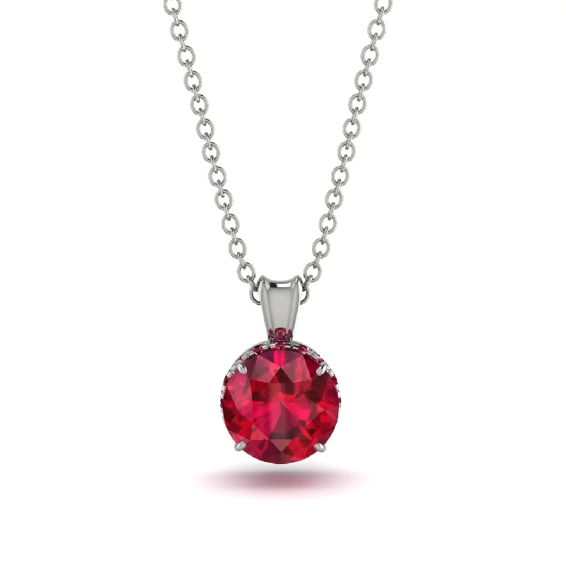 Handcrafted Silver Necklace for Weddings-Ruby Necklace With Hidden Halo - Adaline No. 57