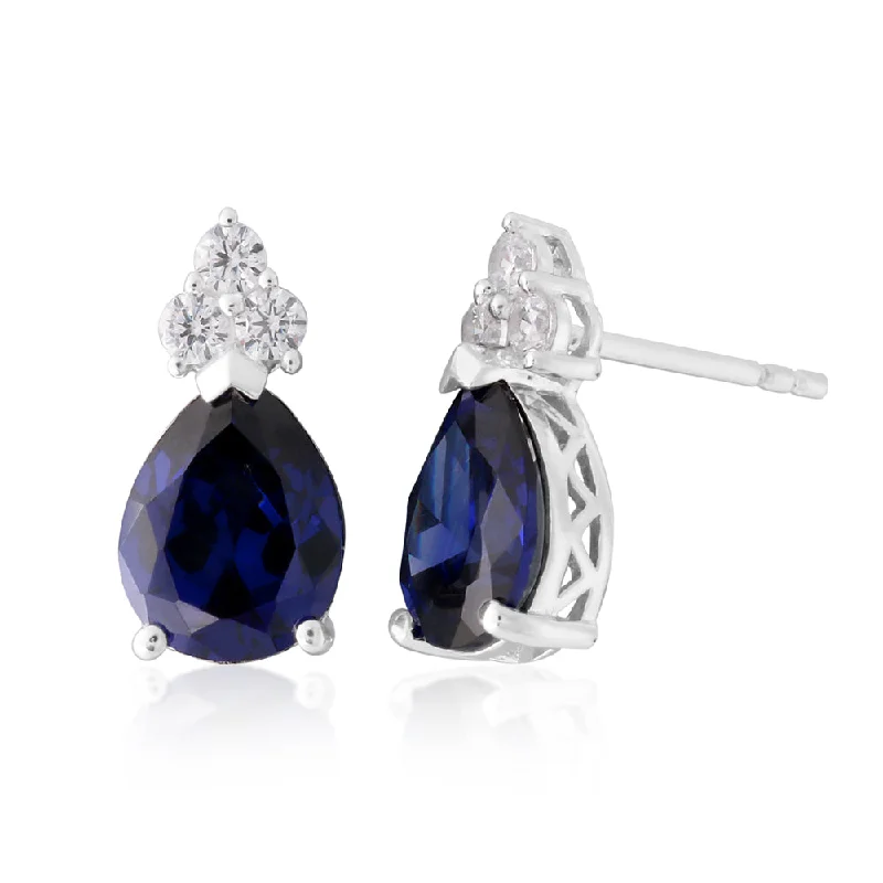 Handcrafted Pearl and Crystal Earrings-Sterling Silver Created Tanzanite and White Zirconia Pear Stud Earrings