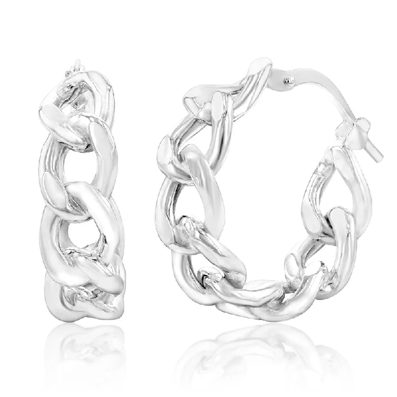 Trendy Gold Earrings for Casual Style-Sterling Silver Curb Link Hoop Earrings