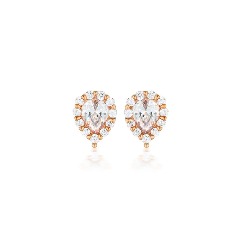 Unique Sterling Silver Earrings-Georgini Rose Gold Plated Sterling Silver Zirconia Monaco Stud Earrings