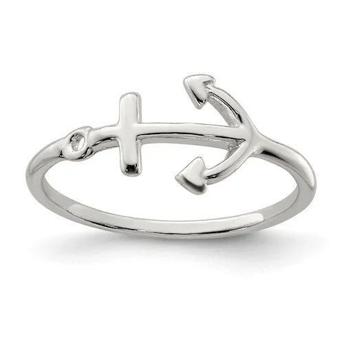 Unique Men’s Wedding Ring with Personalized Engraving-Sterling Silver Sideways Petite Anchor Ring