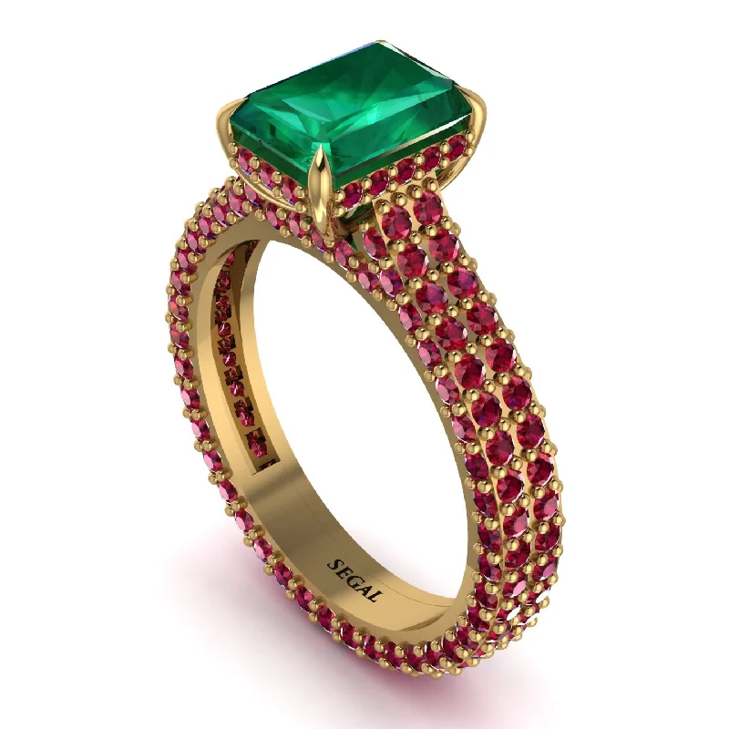 Classic Men’s Ring with Simple Ruby Inlay-Radiant Cut Emerald Pave Engagement Ring - Kenzie No. 49