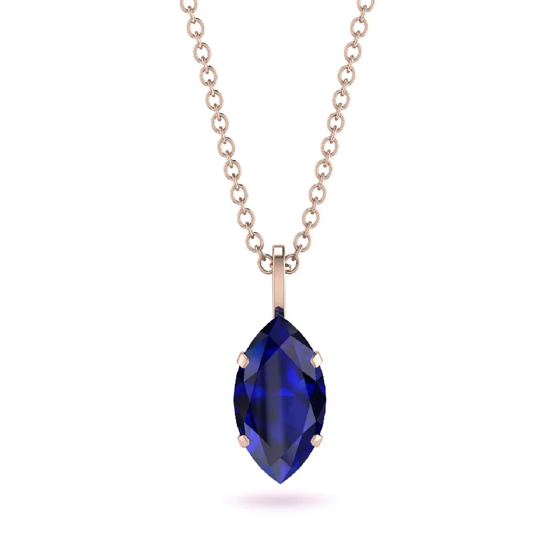 Boho Crystal Necklace with Long Chains-Hidden Halo Marquise Sapphire Necklace - Journey No. 59