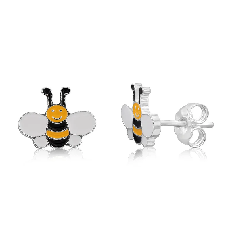 Stylish Geometric Earrings for Fashion-Sterling Silver Enamel Honey Bee Stud Earrings