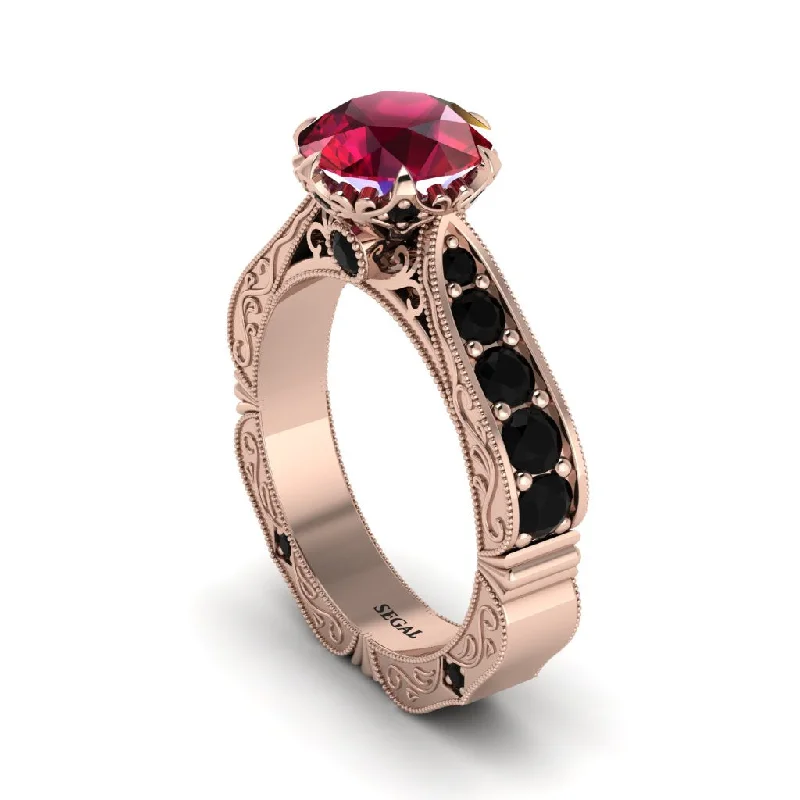 Simple Gold Engagement Ring with Princess Cut Gemstone-Ruby Victorian Scroll Engagement Ring - Kehlani No. 41