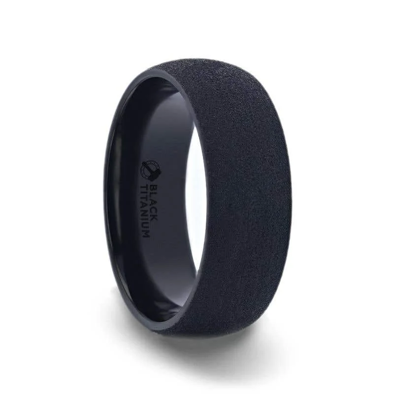 Simple Silver Ring for Everyday Wear-Thorsten CIMMERIAN Domed Black Titanium Men's Wedding Band With Sand Blasted Finish - 8mm