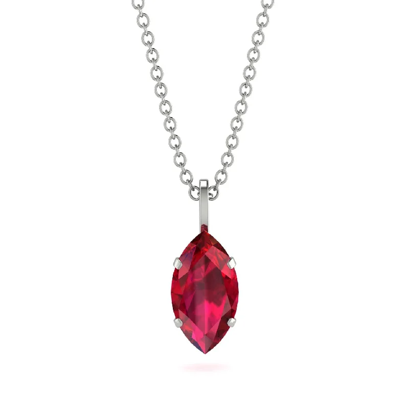 Luxury Silver Necklace with Diamonds-Hidden Halo Marquise Ruby Necklace - Journey No. 12