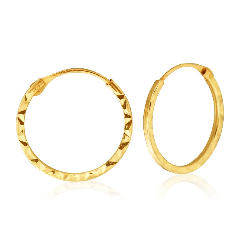 Elegant Crystal Earrings for Evening Events-9ct Yellow Gold 1x14mm Hinged Hoop Earrings