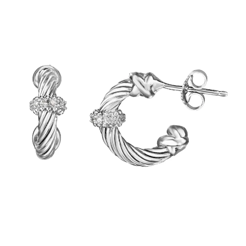 Unique Bohemian Earrings for Women-Sterling Silver Italian Cable J Hoop Diamond Earrings by Phillip Gavriel