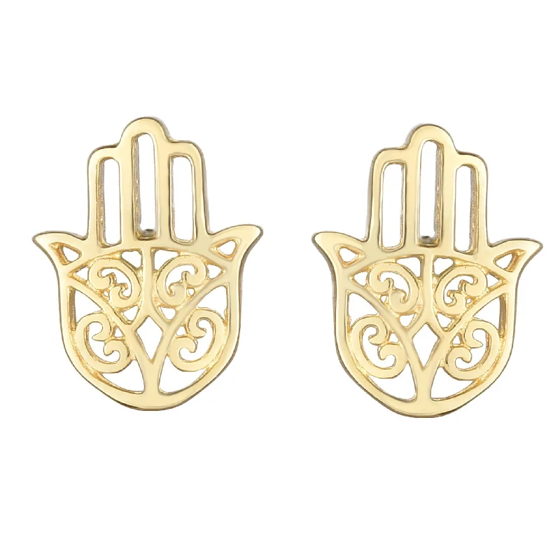 Trendy Silver Drop Earrings-14k Yellow Gold Hamsa Stud Earrings