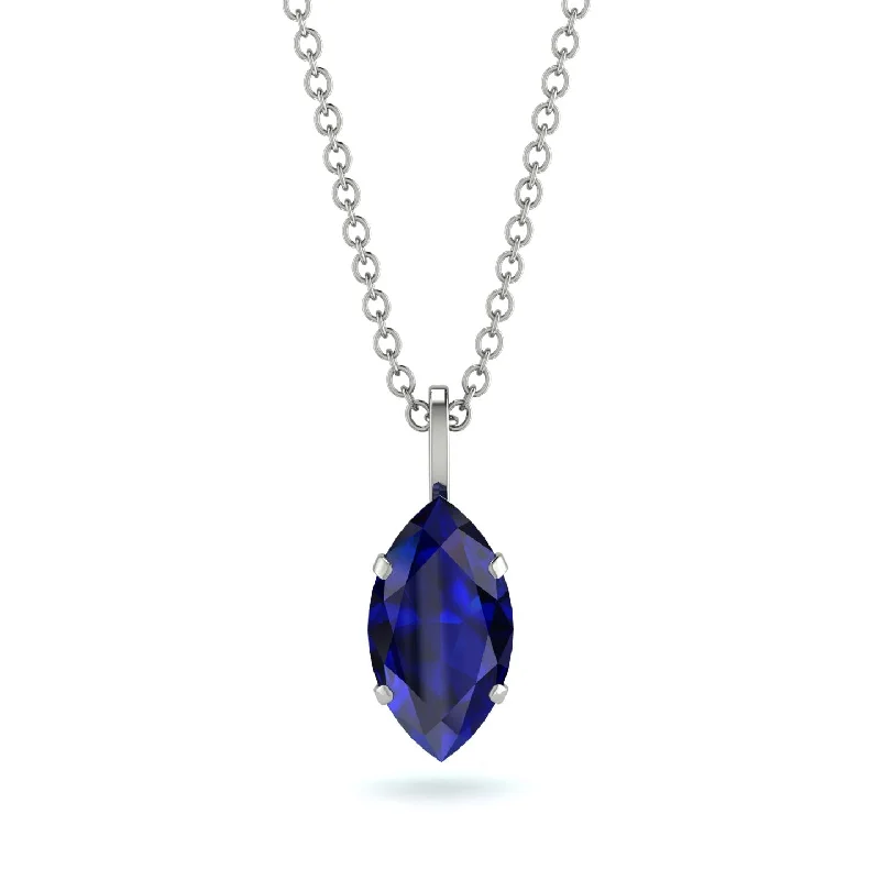 Sparkling Silver Necklace for Evening Look-Hidden Halo Marquise Sapphire Necklace - Journey No. 30