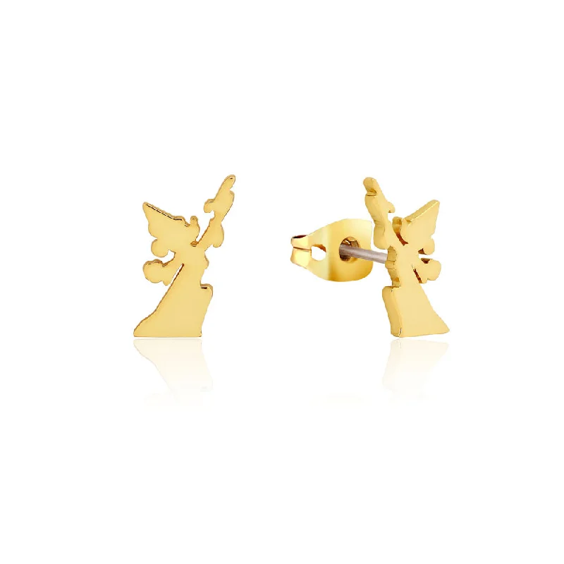 Sparkly Hoop Earrings with Diamonds-Disney Fantasia Gold Plated Sorcerer's Mickey Reach For The Stars 15mm Stud Earrings