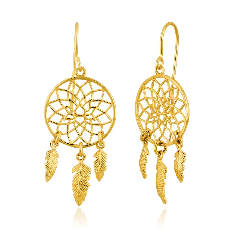 Personalized Gemstone Earrings-9ct Yellow Gold Fancy Dream Catcher Drop Earrings 9y