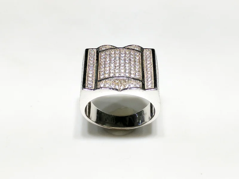 Classic Wedding Band with Channel Set Diamonds-Micropavé Men's Ring Sterling Silver