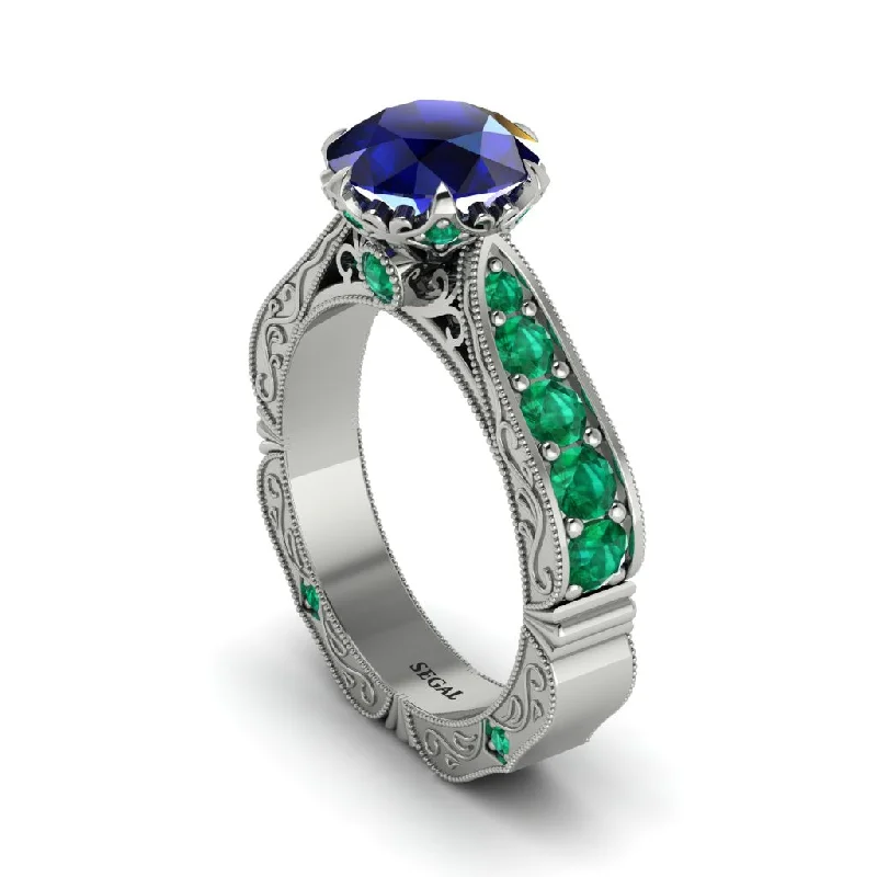 Unique Engagement Ring with Sapphire and Diamond-Sapphire Victorian Scroll Engagement Ring - Kehlani No. 30