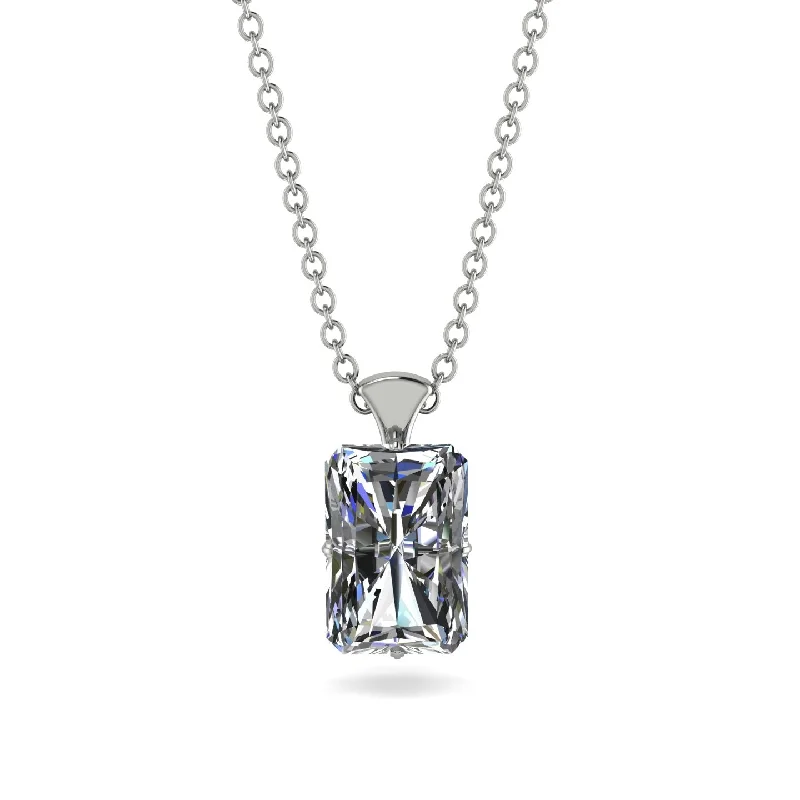 Dainty Gold Necklace with Minimal Pendant-Hidden Halo Emerald Cut Diamond Necklace - Vanessa No. 33