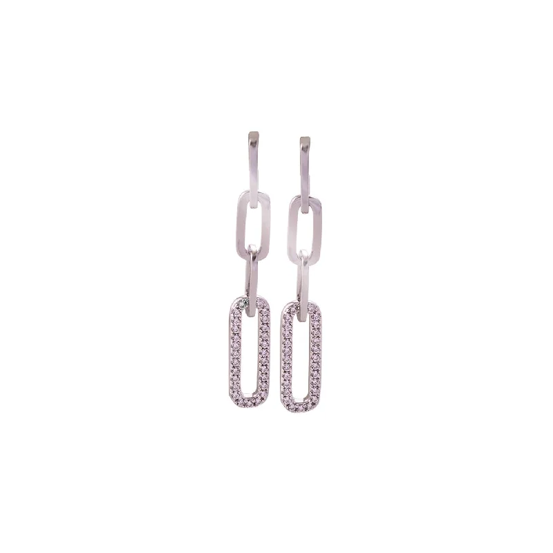 Classic Round Earrings for Weddings-Paper Clip Collection Sterling Silver, Cubic Zirconia and White Gold Earrings