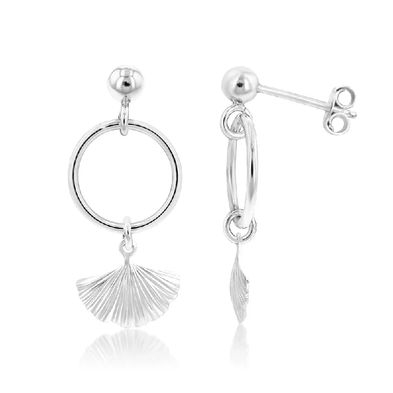 Elegant Earrings with Gemstones-Sterling Silver Shell On Hoop Drop Earrings