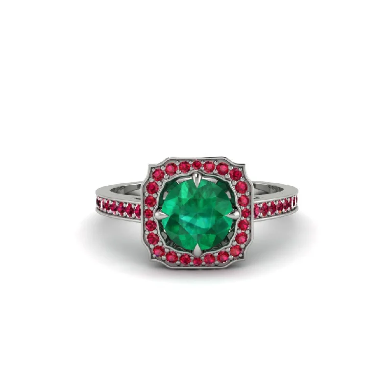 Designer Silver Ring for Fashion Lovers-Emerald Cathedral Halo Engagement Ring - Luciana No. 51