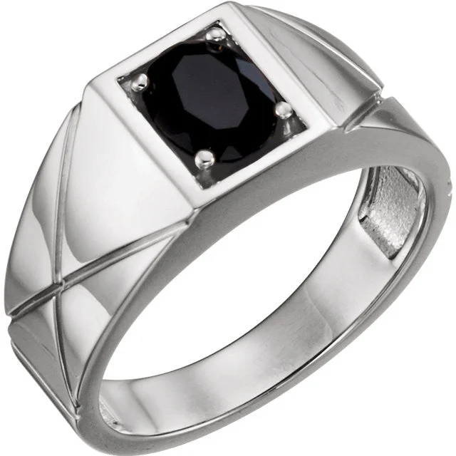 Classic Custom Ring Set with Ruby and Sapphire-Sterling Silver Onyx Oval Men's Ring