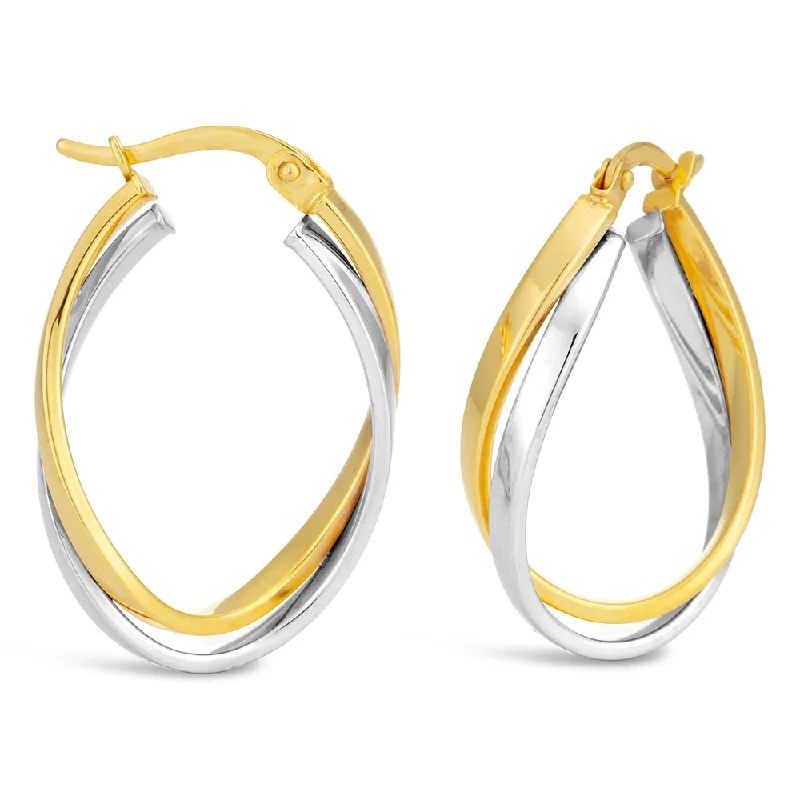 Elegant Earrings with Gemstones-9ct Two-Tone Gold Filled Double Tube Hoop Earrings