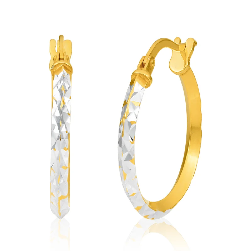 Bright Gold Earrings for Women-9ct Yellow Gold Silver Filled 15mm Hoop Earrings with diamond cut feature